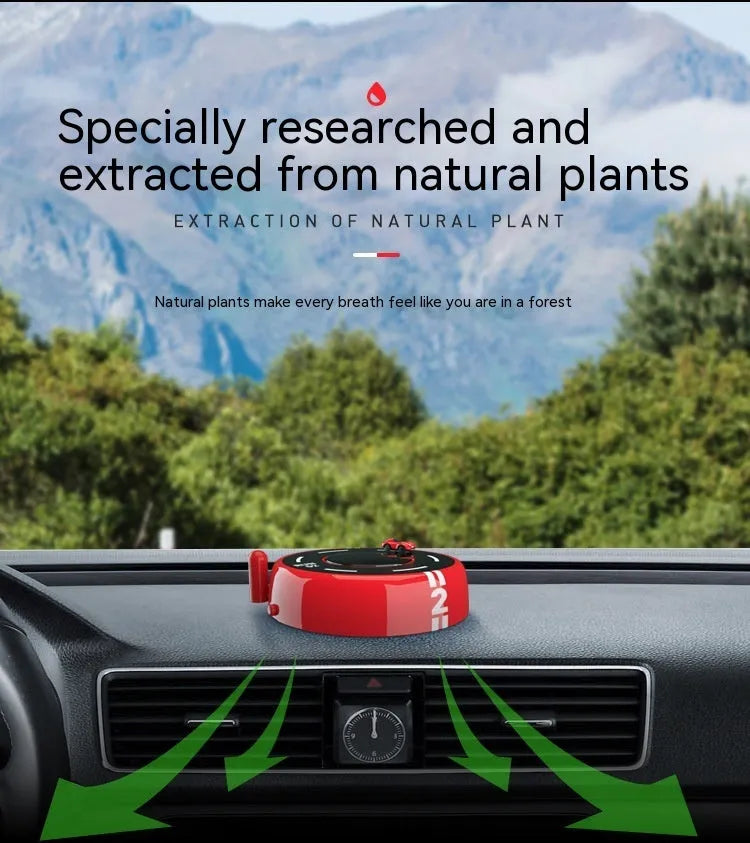Round solar-powered car aromatherapy ornament in black, red or white colours