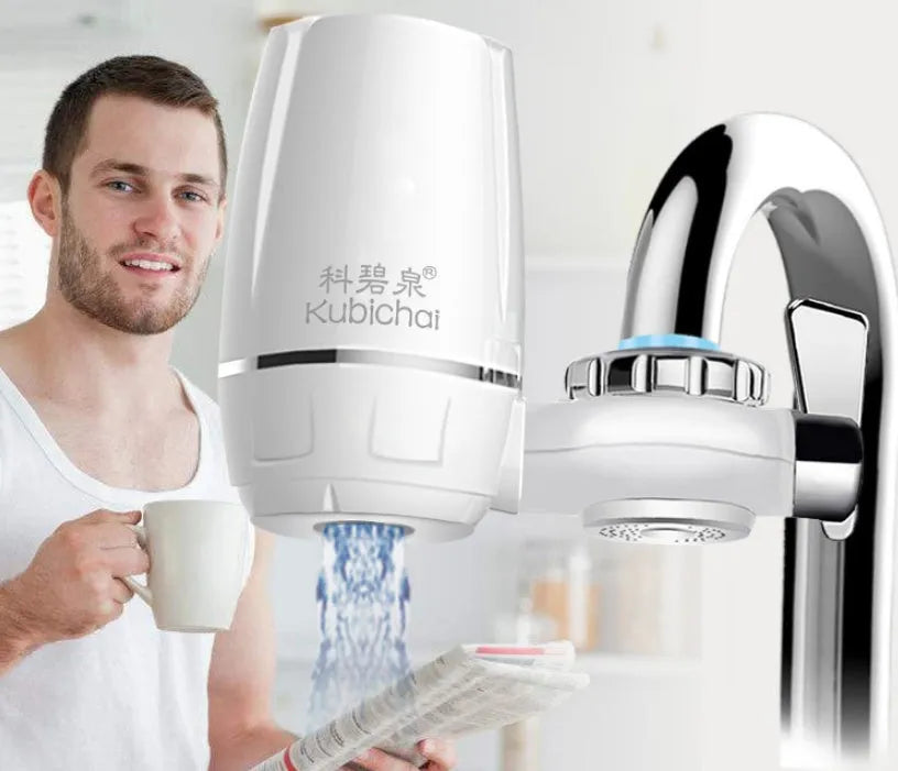 White kitchen tap water filter with switchable faucet head and universal adapter