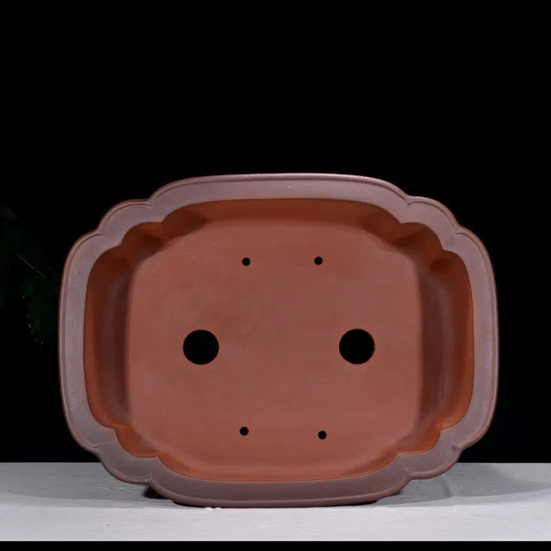 Antique Chinese style purple clay rectangular flowerpot with jade belt crabapple pattern decoration