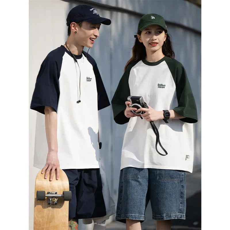 Japanese style casual t-shirt with raglan sleeves in loose pullover fit