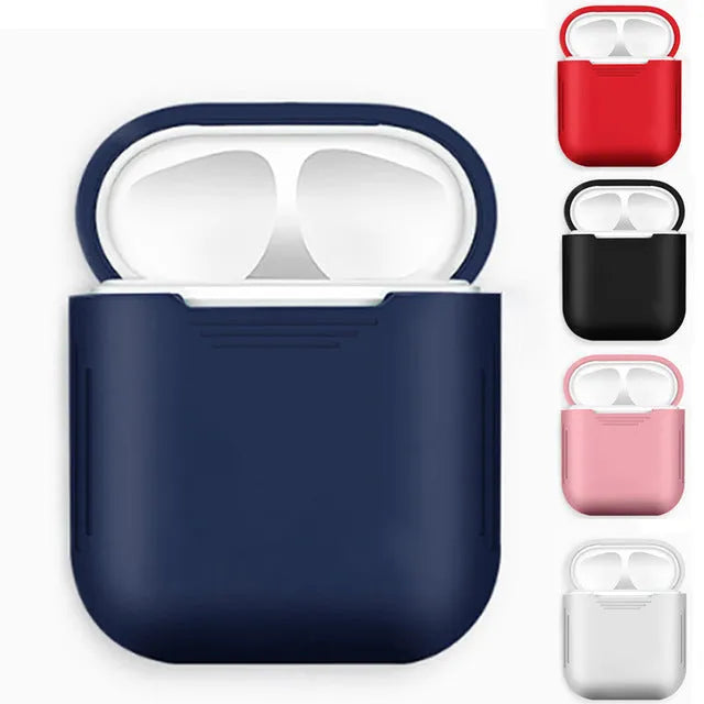 AirPods silicone protective case with anti-loss rope attached and shockproof earmuffs.