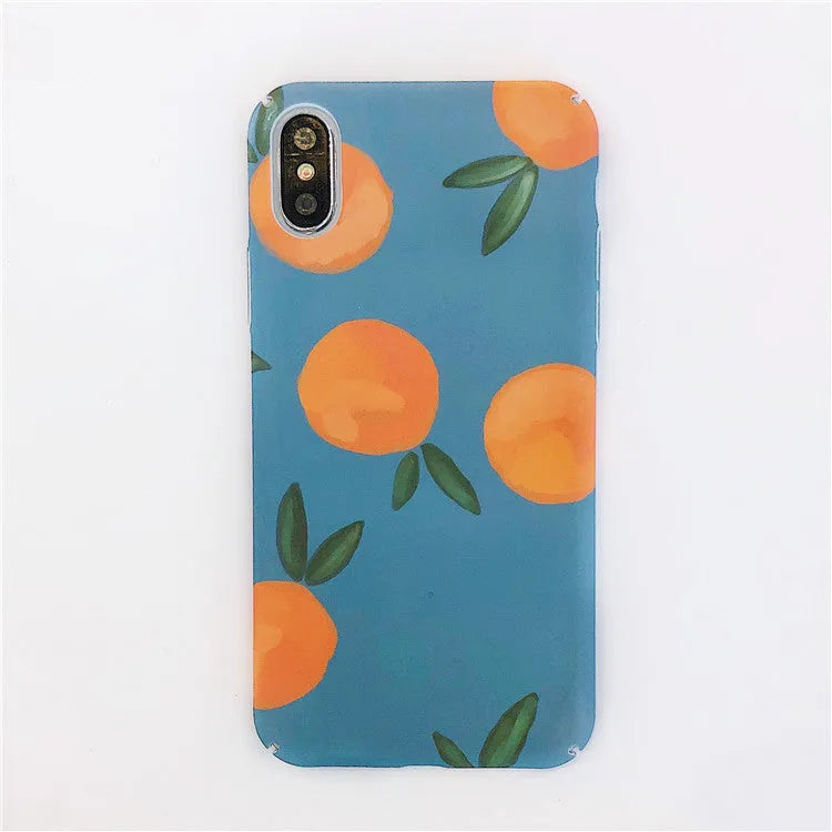 Orange retro plastic iPhone case with blue water pattern background design