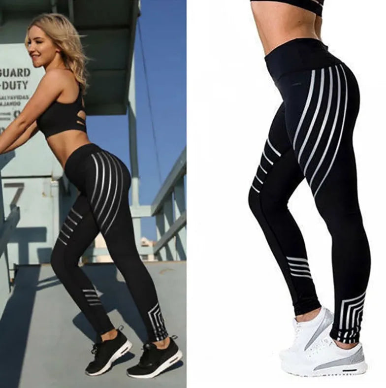 Women's milk silk workout leggings with glow print pattern in black and white colours