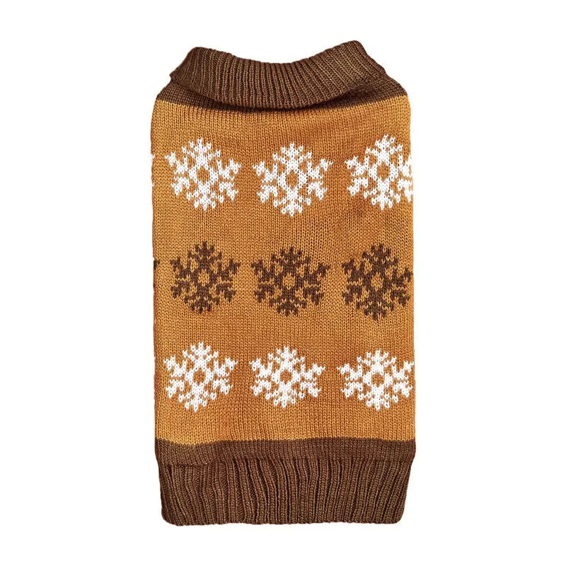 Snowflake patterned grey and brown dog Christmas sweater on canine model