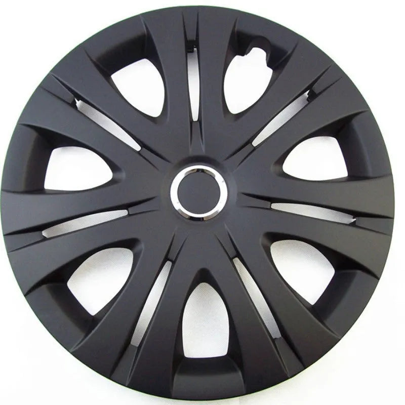Universal wheel hub cover in ABS plastic available in silver, electroplating, or black finishes for 13-16 inch car wheels
