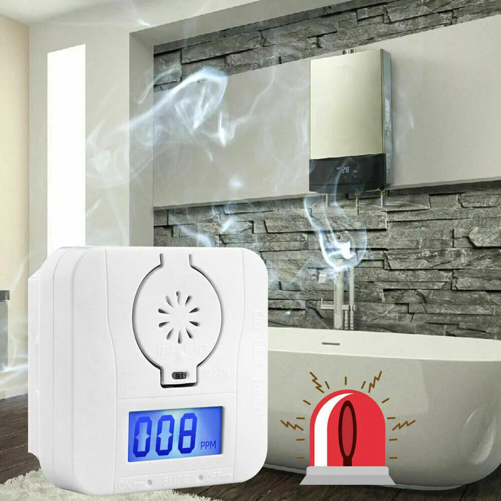 White wireless carbon monoxide alarm for wall mounting detects coal stove gas