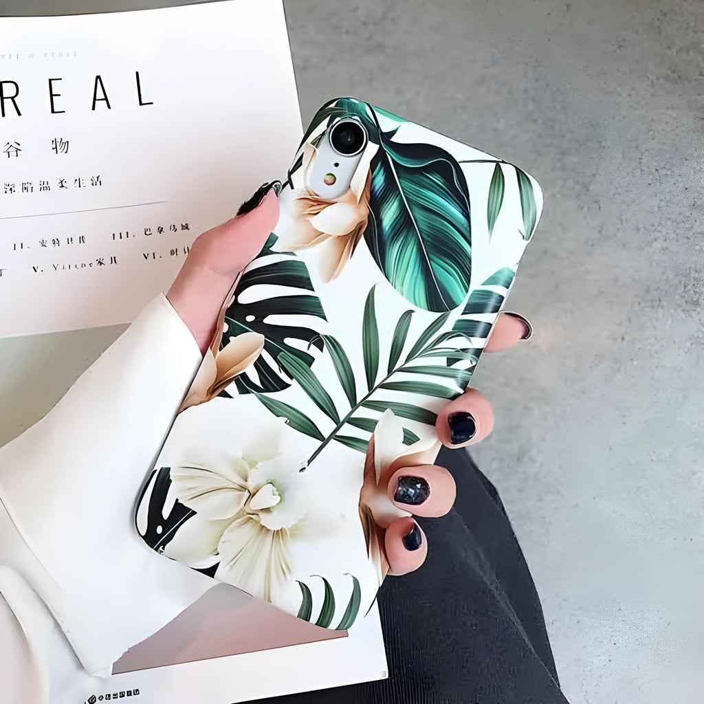 Floral banana leaf design iPhone case for compatible models with retro floral pattern and flower leaves colour