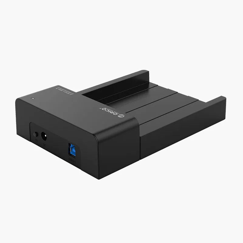 Black plastic 2.5-inch SATA hard drive enclosure with USB cable for external storage conversion