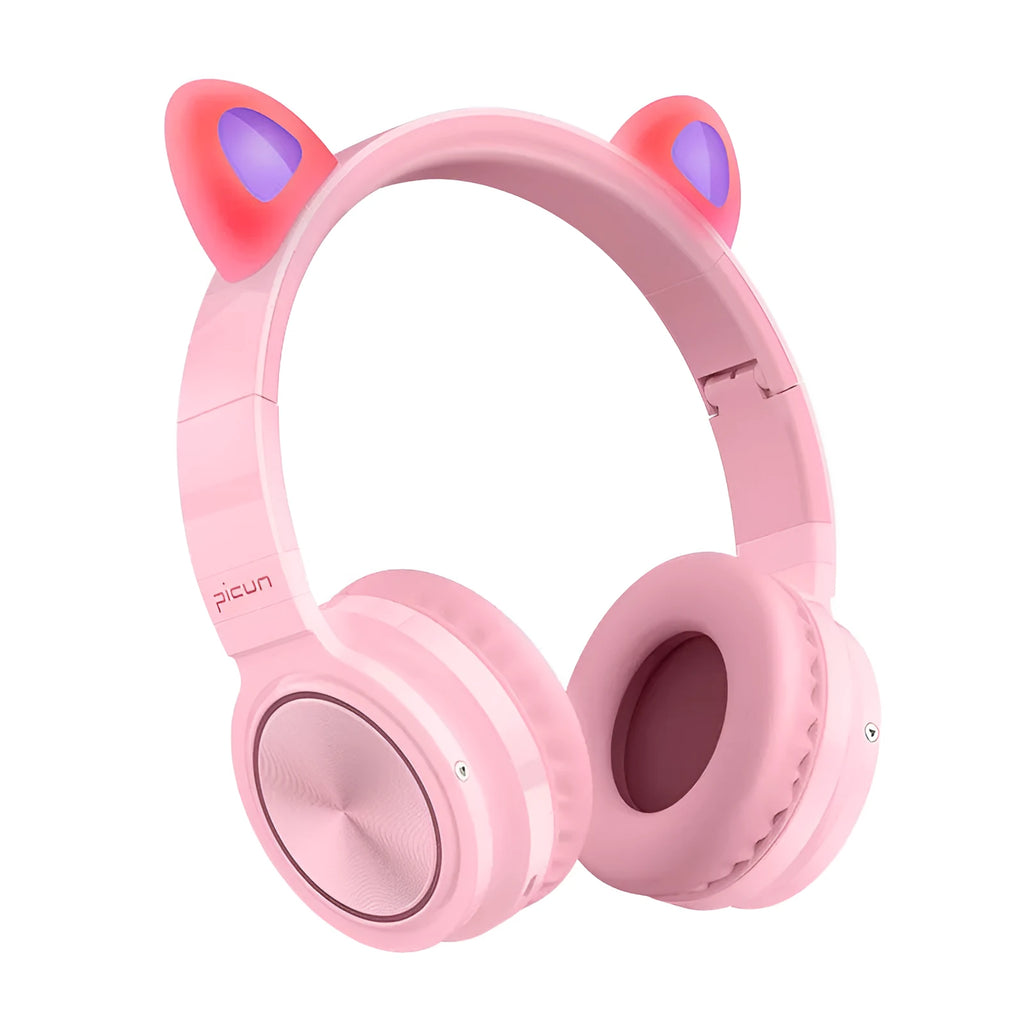 Pink and white wireless Bluetooth headset with over-ear design and 40mm speakers