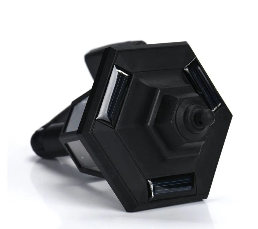 Black hexagonal solar wall lamp for outdoor garden or patio mounting
