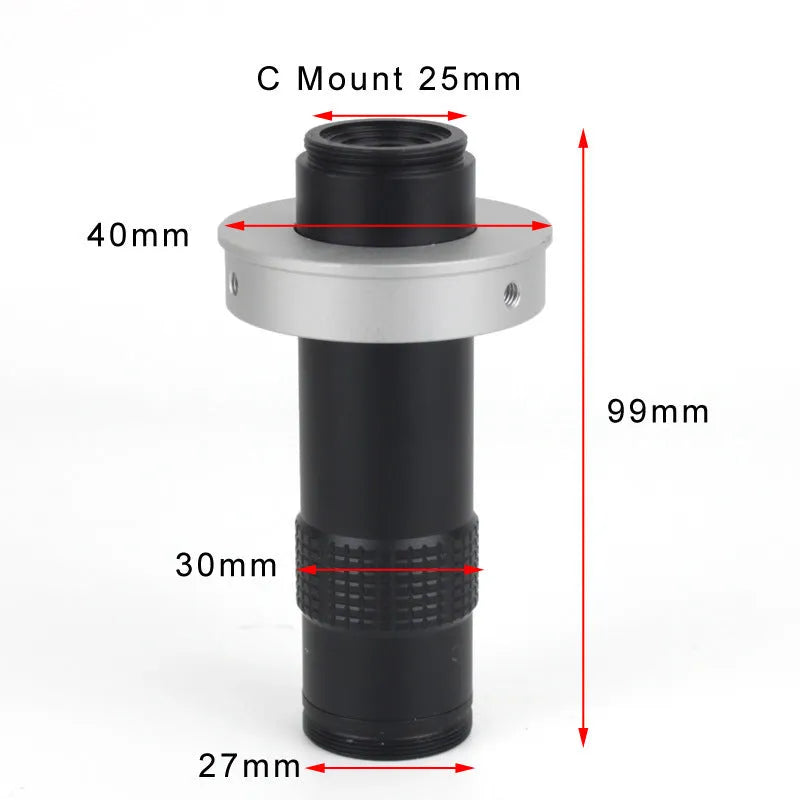 Black industrial camera monocular lens with 130x magnification and 60-300mm working distance