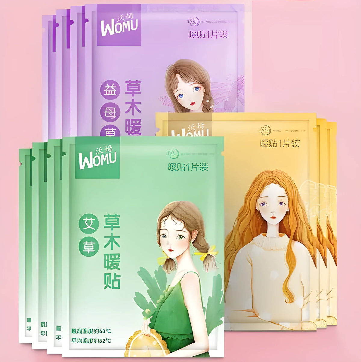 Self-heating herbal warming plaster with four formula options in colour-coded single packaging