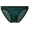 Men's low waist transparent lace underwear in black on a mannequin