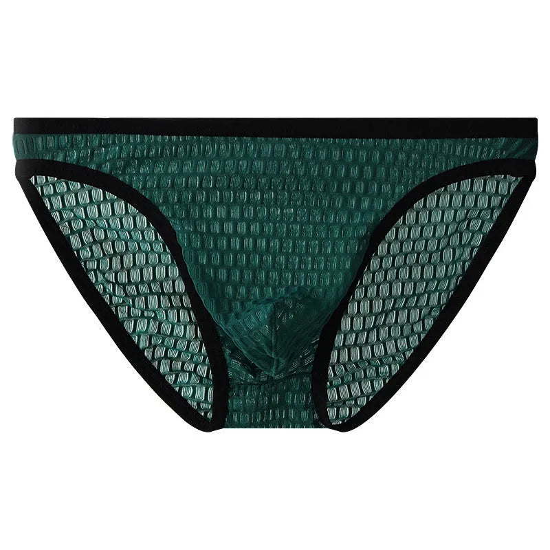 Men's low waist transparent lace underwear in black on a mannequin