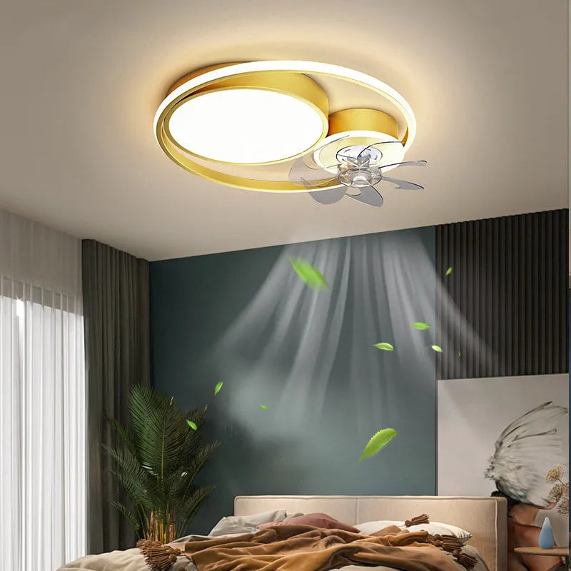 Nordic style ceiling fan light with metal blades and acrylic lampshade in 48cm diameter