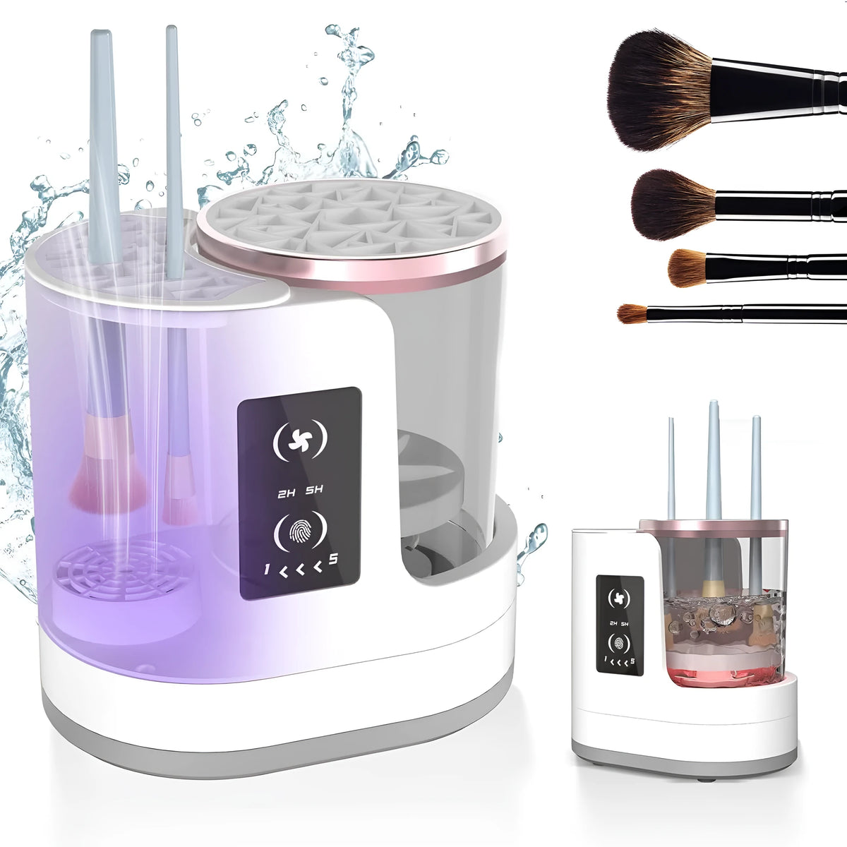 Electric makeup brush cleaner station with drying chamber, silicone bowl, 192 x 122 x 173mm, EU or USB plug