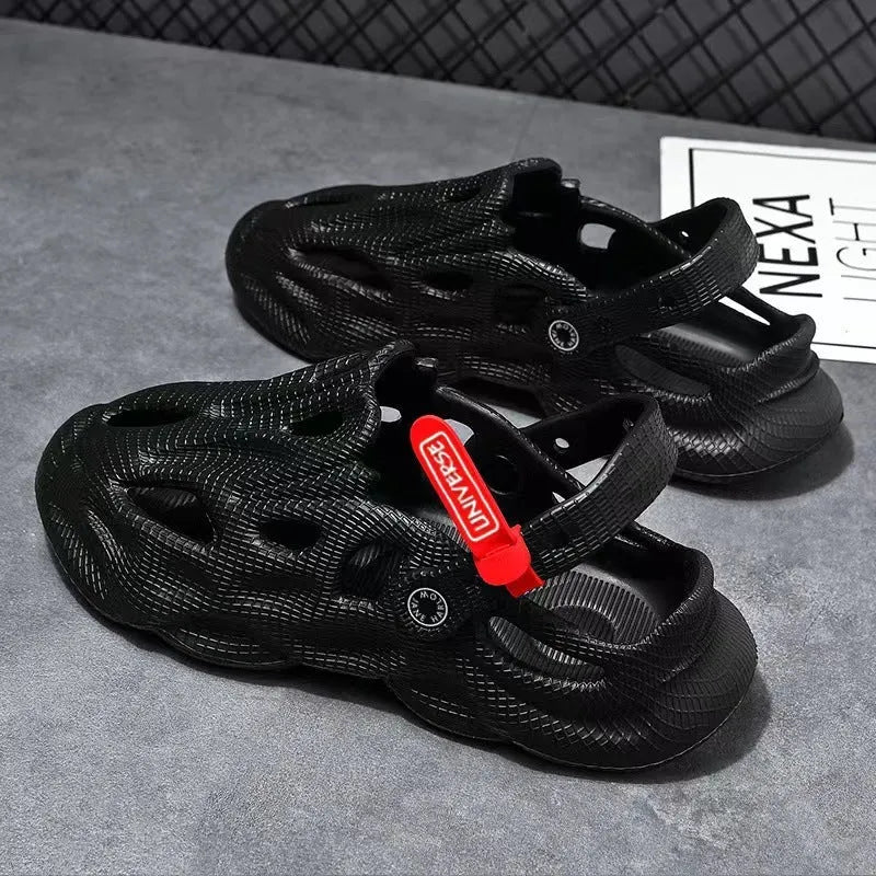 Pair of solid colour closed-toe EVA foam slippers on a neutral background, showing the frosted finish and thickened sole.