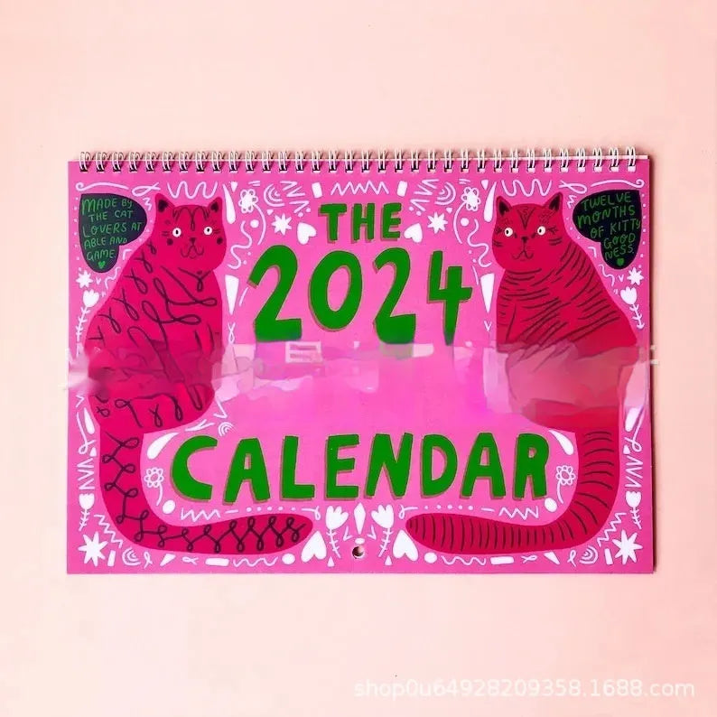Landscape A4 Cat Wall Calendar for 2024 or 2025 with monthly grids