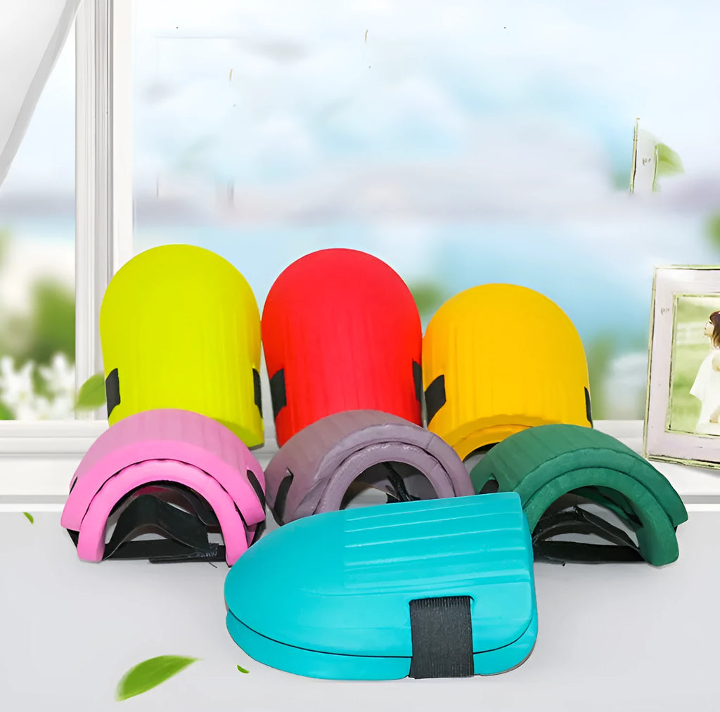 A pair of black and army green EVA foam knee pads for gardening protection.