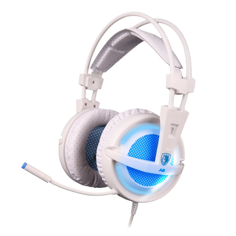Black or white 7.1 channel USB gaming headset with LED lights and 40mm speakers
