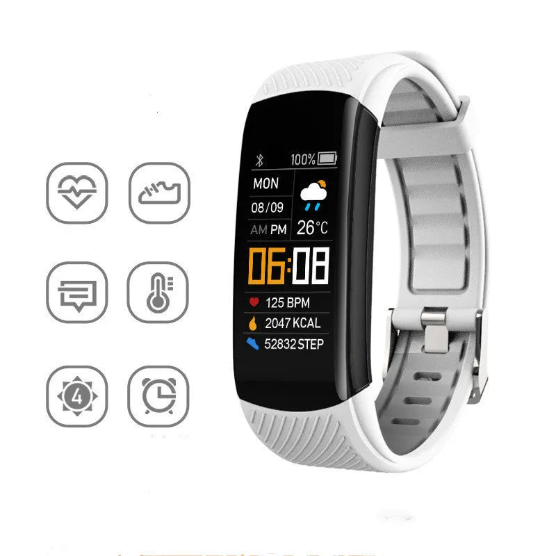 Black TPU sports pedometer bracelet with 0.96-inch touch screen on wrist