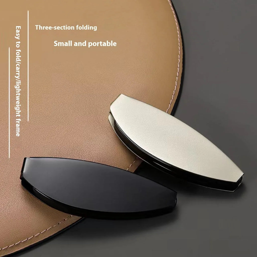 Black folding presbyopic reading glasses with retro ring temples, shown in open and closed positions.