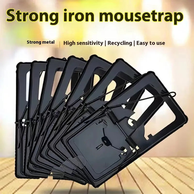 Automatic reusable mouse trap shown in small, medium, and large sizes with metal and plastic variants.