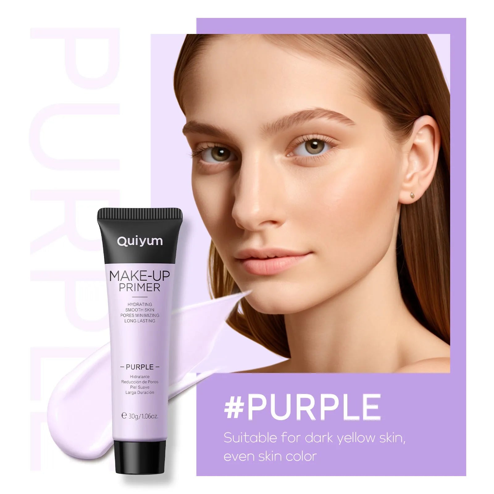 4 colour moisturising makeup primer set showing purple, pink and green correctors in colour box packaging