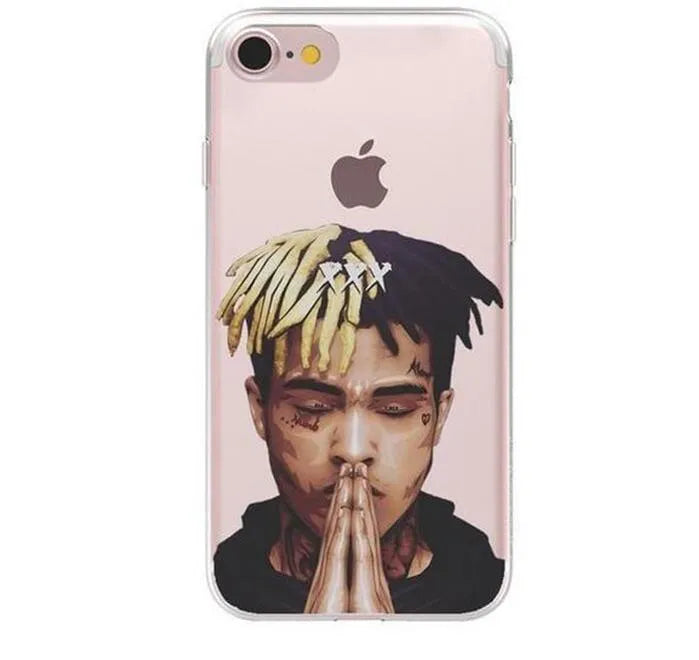 Transparent matte iPhone case with XXxtentacion design, half-wrapped with dirt-resistant anti-knock protection