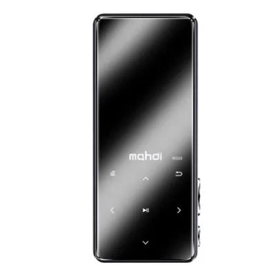 Portable music player with 2.4-inch touch screen showing music interface in black, blue, red or silver