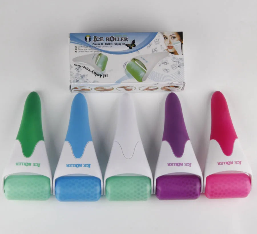 Ice roller massager in plastic, 19.8 cm x 6.0 cm x 11.5 cm, for face and neck use, available in five colours