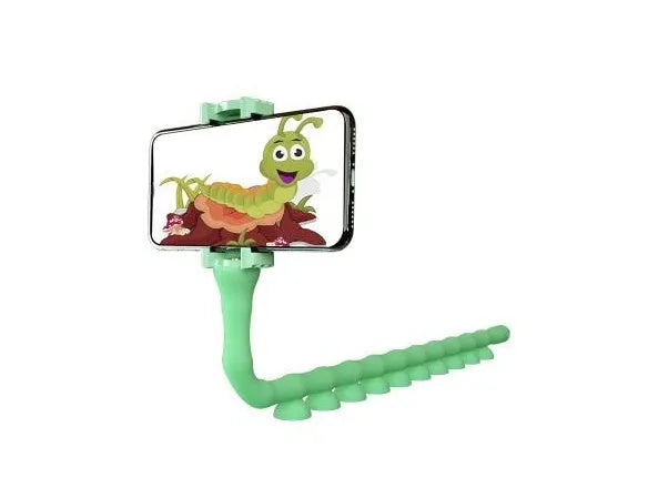 Flexible rubber phone bracket with suction cup showing 360° rotation capability