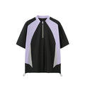 Men's lightweight solid colour polyester top with stitching detail, shown in black and beige with long and short sleeve options.