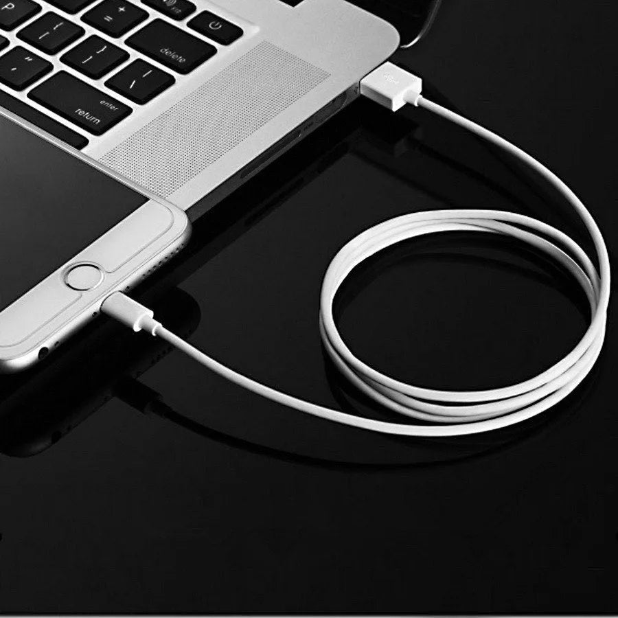 Compatible 5 volt USB travel charger and charging cable for Apple iPhone and iPad models.