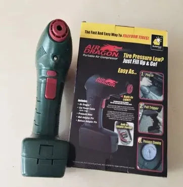 Portable electric car air pump with motor and pump components for tyre inflation