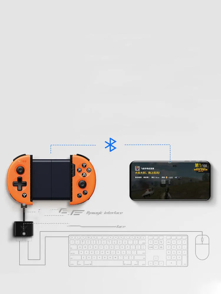 Feizhi Wee 2T mobile game controller in midnight blue with USB cable and stretchable handle.