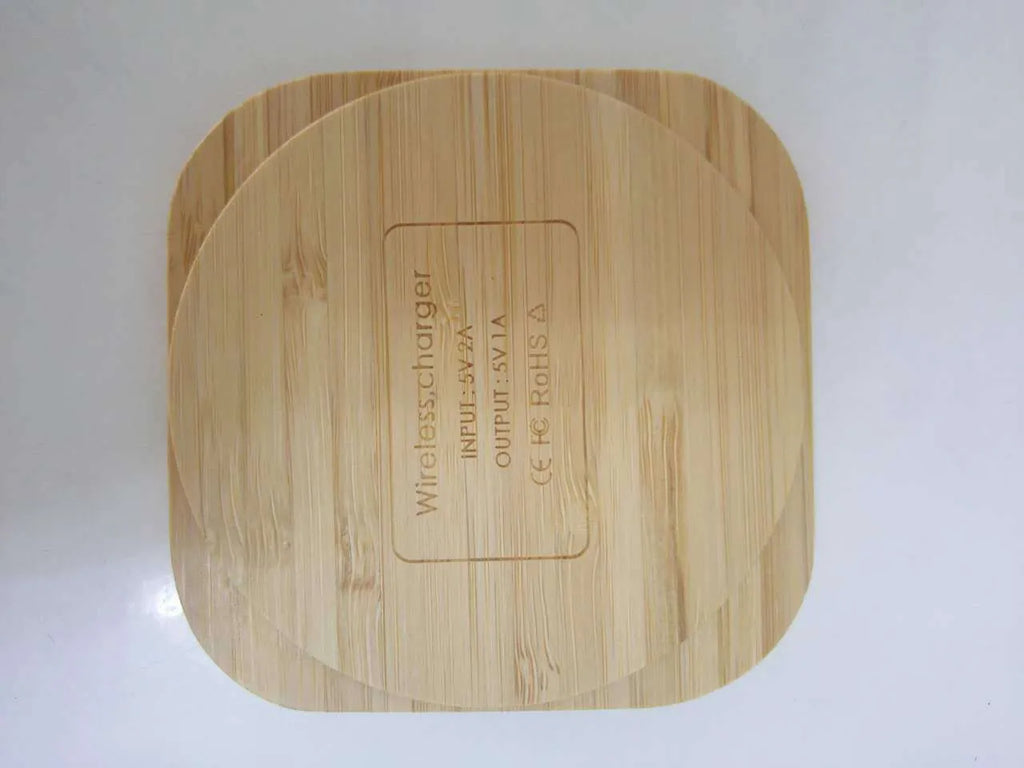 Square bamboo wood 5W QI wireless charging stand for smartphones