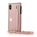 Leather messenger phone case with card holder slot and attached wristband strap for iPhone