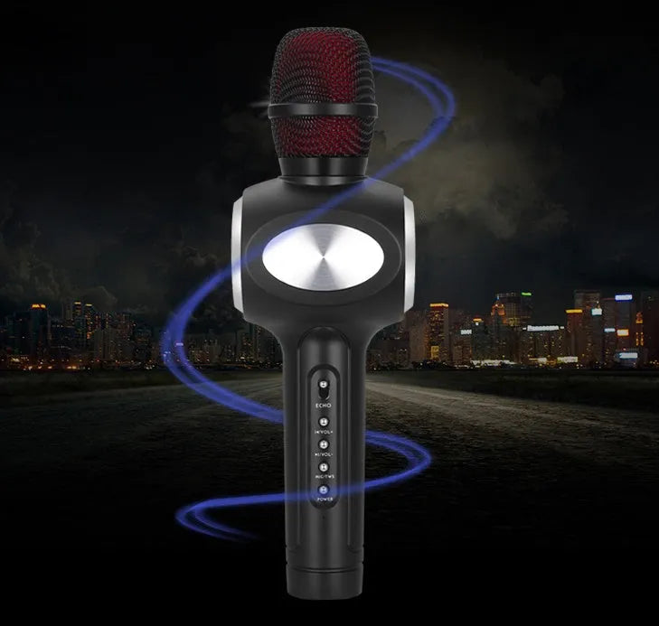 Yaerjia E108 wireless karaoke microphone with integrated speaker in black, gold, or pink colour.