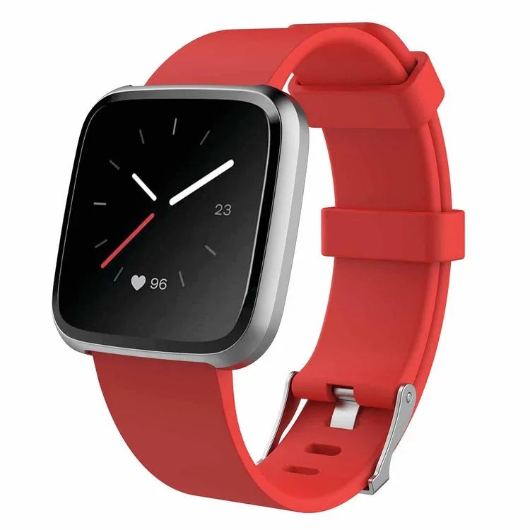 Fitbit Versa Lite replacement wrist strap in TPE material showing colour options and sizing