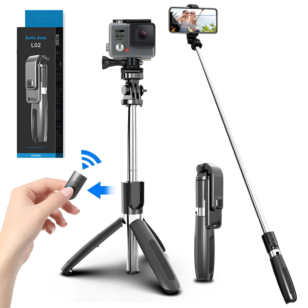 Bluetooth selfie stick wireless remote control tripod in black or white with adjustable height