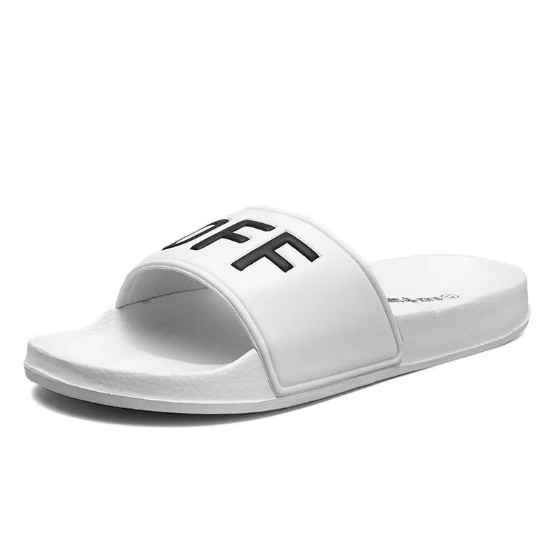 Men's large size open toe personalised slippers with rubber sole in black and white colours