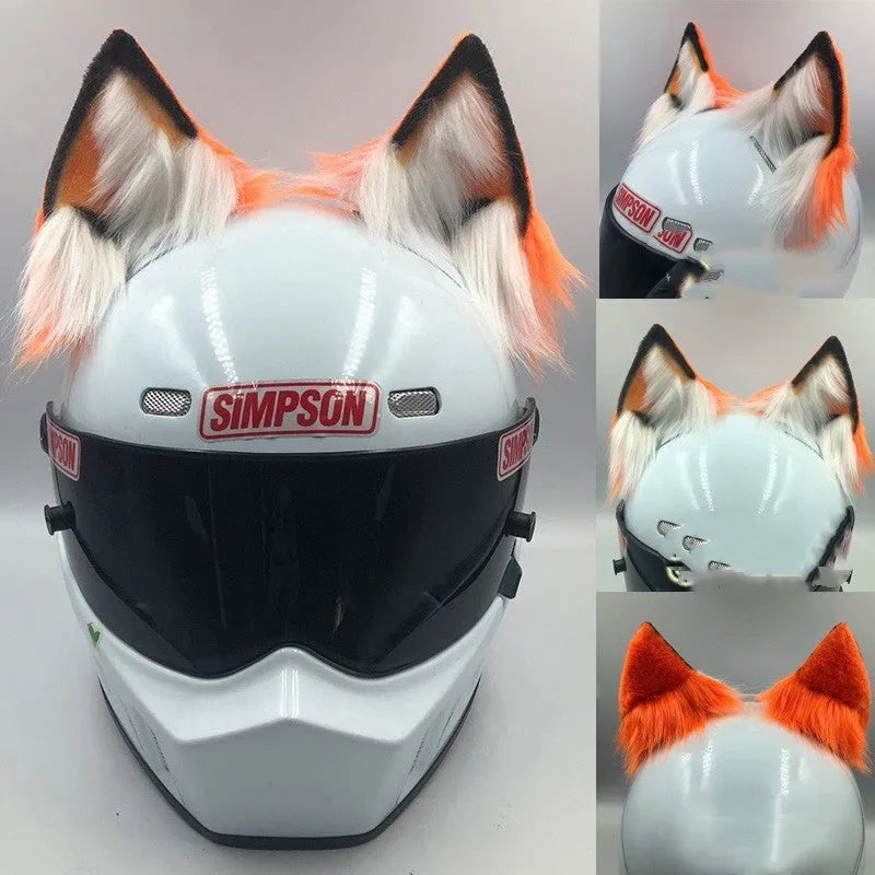 ABS plastic animal ear helmet ornaments with matching tail on motorcycle helmet