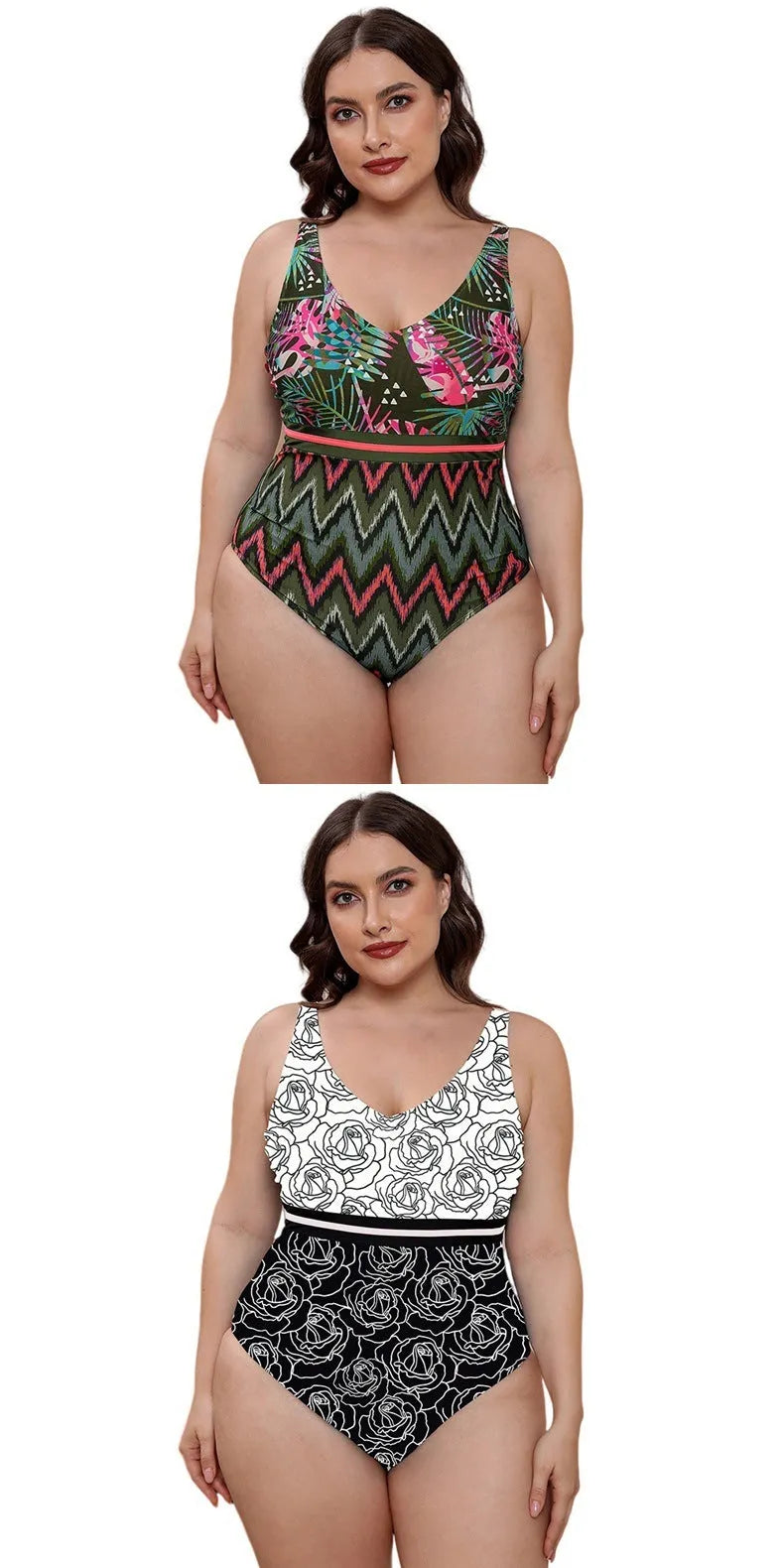 Blue printed one-piece swimsuit with spaghetti straps on a model, showing striped vest design.