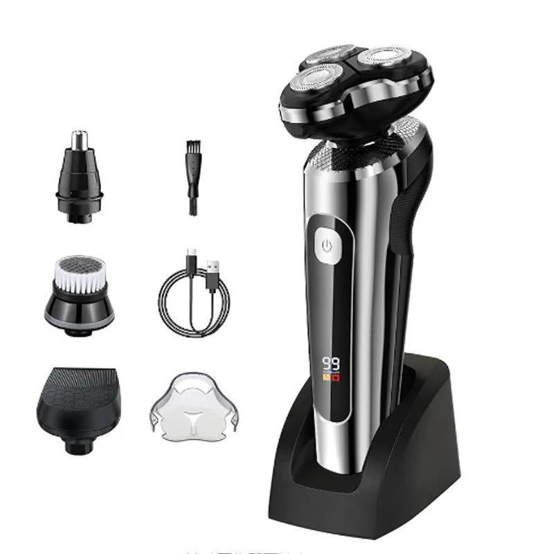 Digital display USB rechargeable beard scraper with five-in-one base bracket and floating cutter head