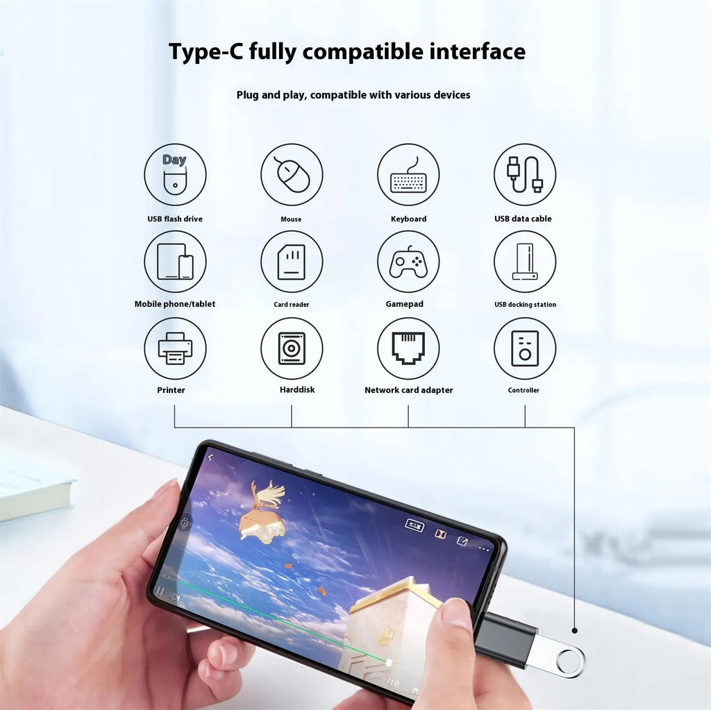 Zinc alloy USB-C to USB-C data and charging converter adapter in multiple colours.