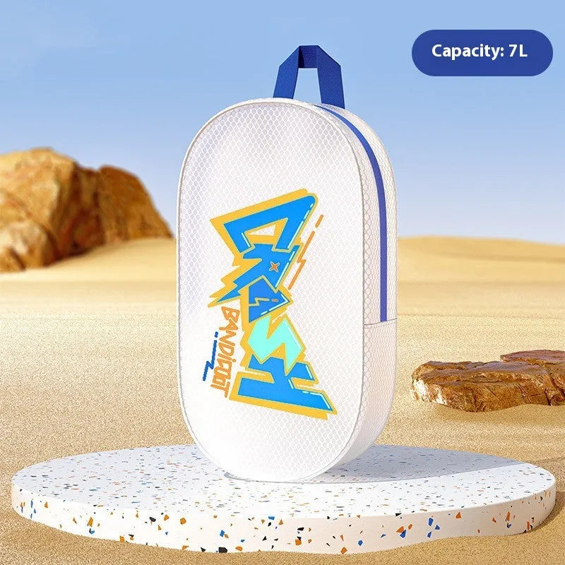 Waterproof EVA swimming storage bag available in orange, red, purple, or white colours with 3L or 7L capacity options