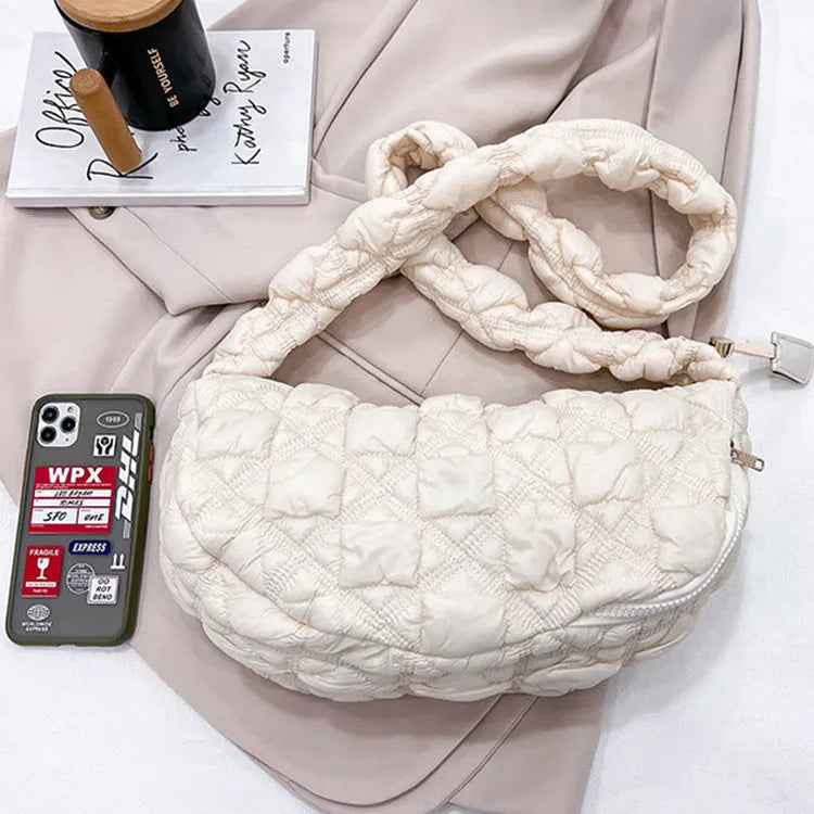 Women's casual nylon shoulder messenger bag in a solid colour with adjustable strap.