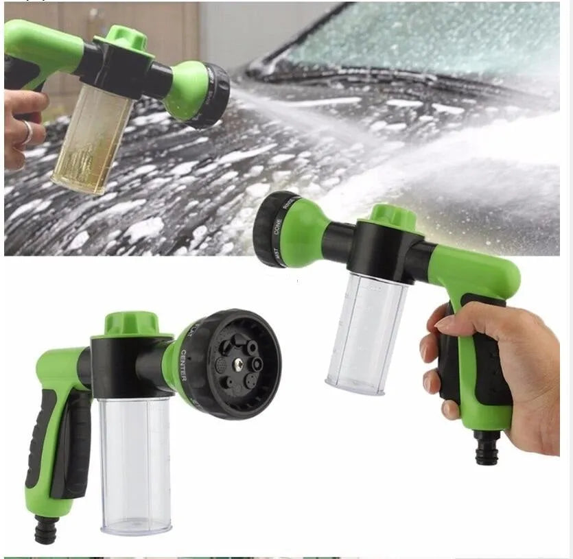 Green high-pressure foam spray gun for car washing with adjustable nozzle and multiple spray patterns
