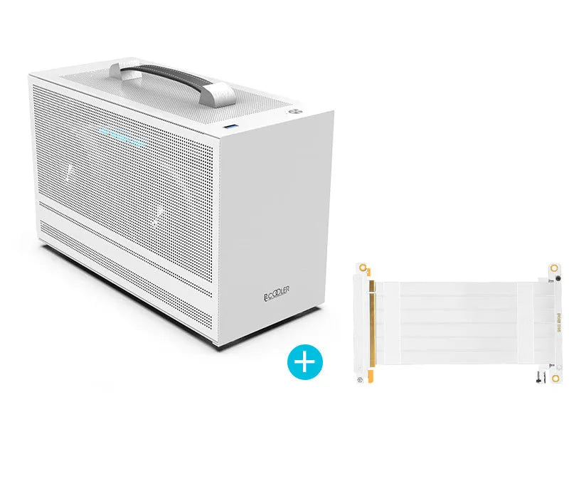 Hummingbird PRO ITX desktop computer case in titanium gray or white with tinned steel construction